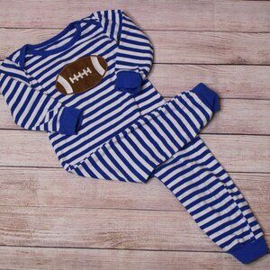 Blue and White Striped Football Romper